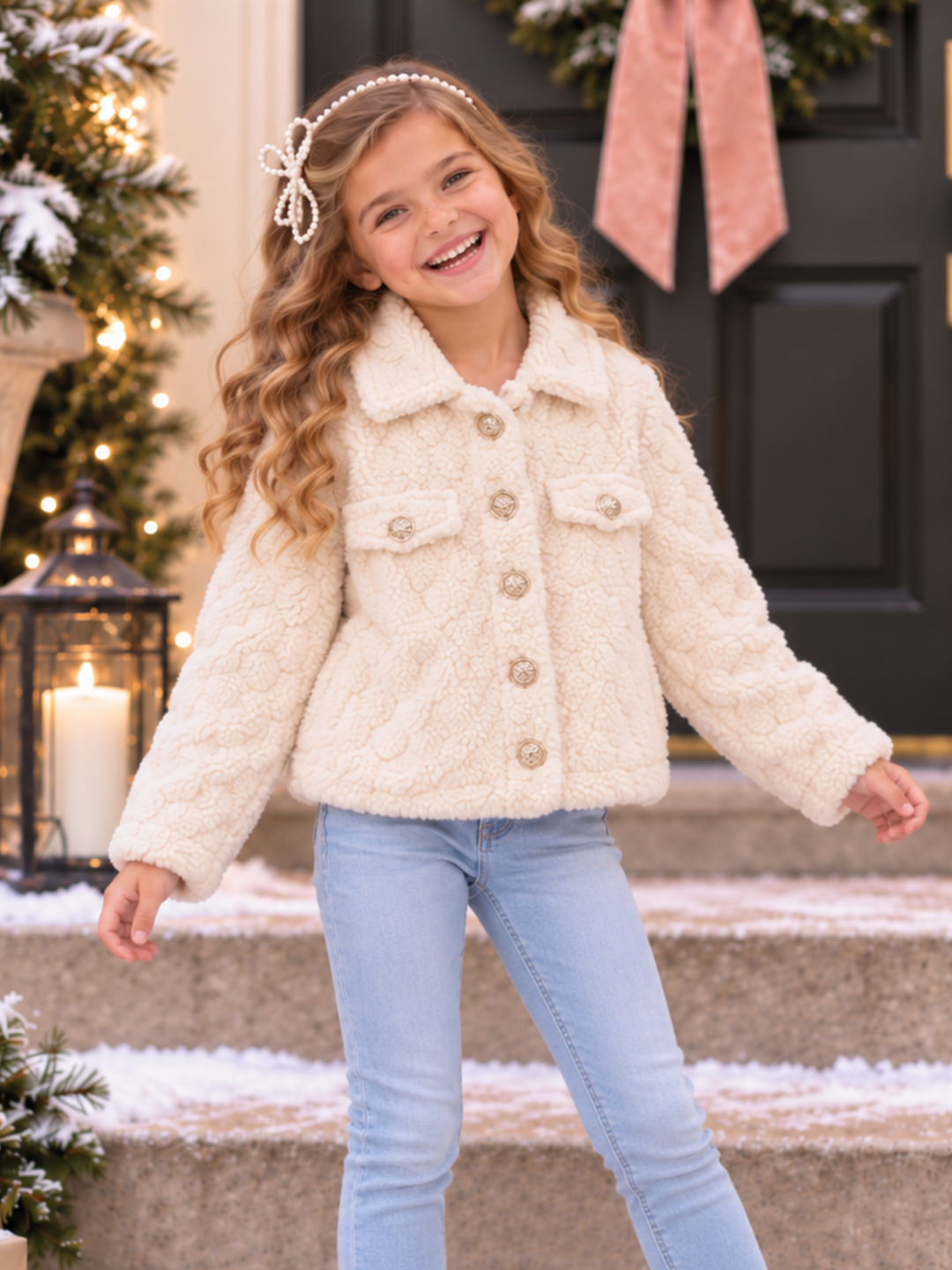 Winter Pearl Ivory Plush Button Jacket