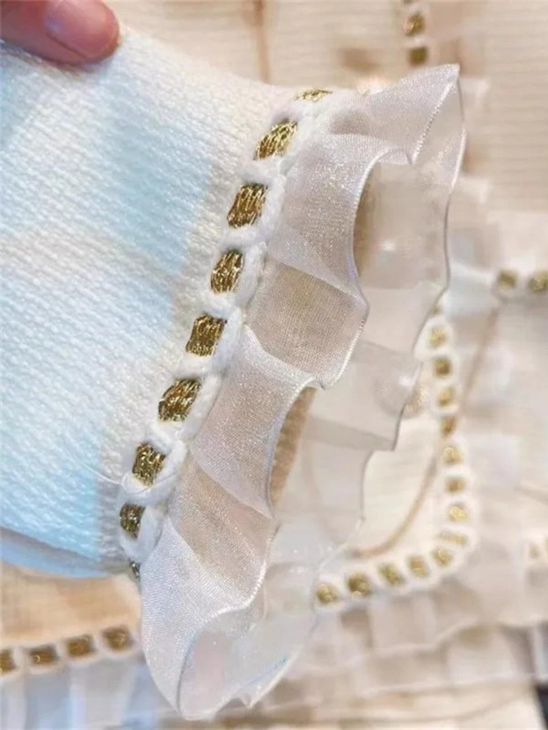 Elegant Pearl Button Jacket & Pleated Skirt Set