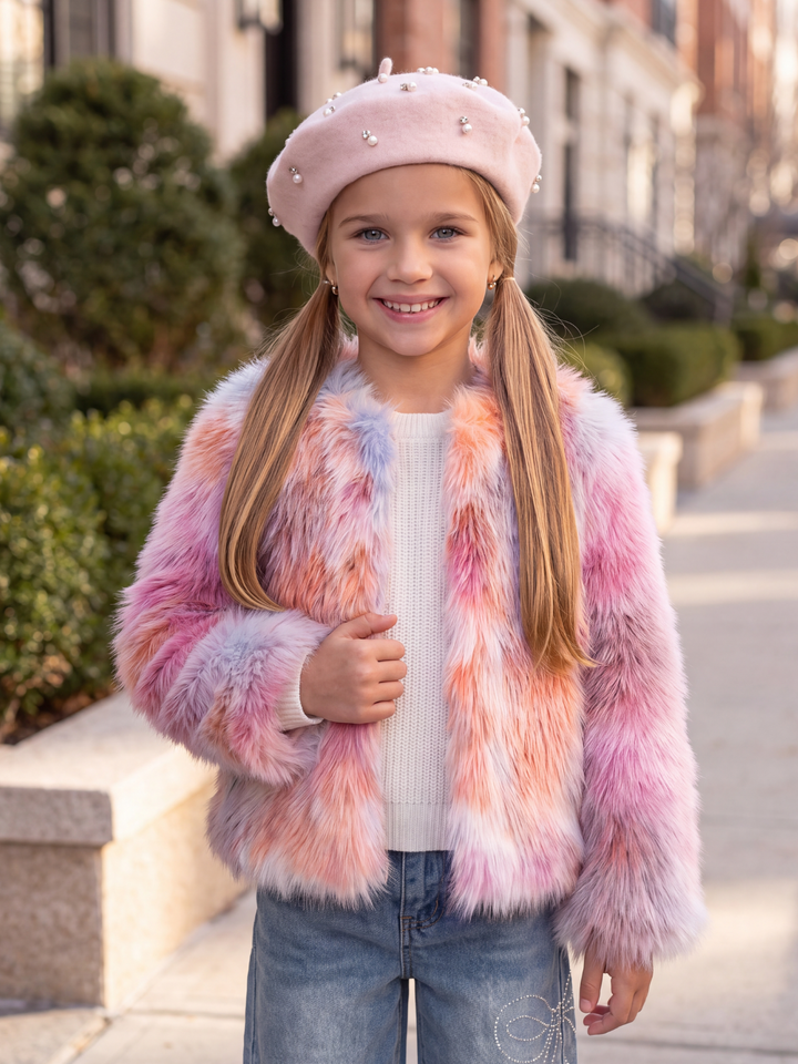 Girls Frosted Fairytale Colorblock Faux Fur Jacket