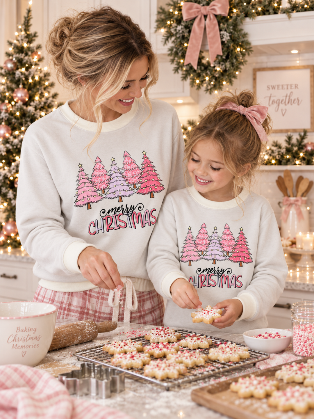 Mommy and Me Merry Christmas Pink Crewneck Sweatshirt