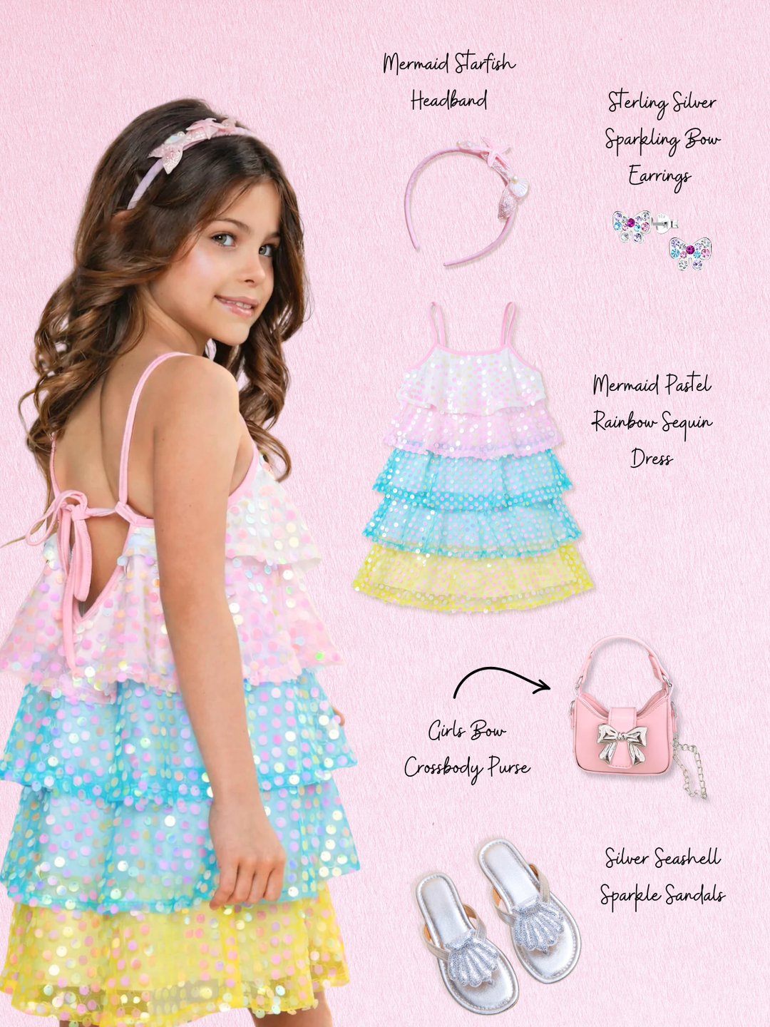Pastel Rainbow Sequin Dress Complete Look 5-Piece Set Mia Belle Girls
