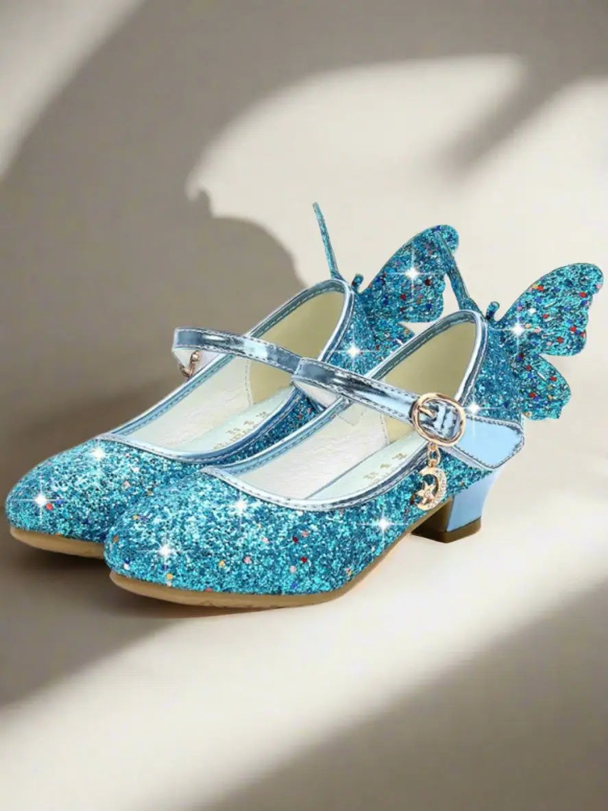 Girls Glitter Butterfly Mary Jane Mini Heels By Liv and Mia - Blue