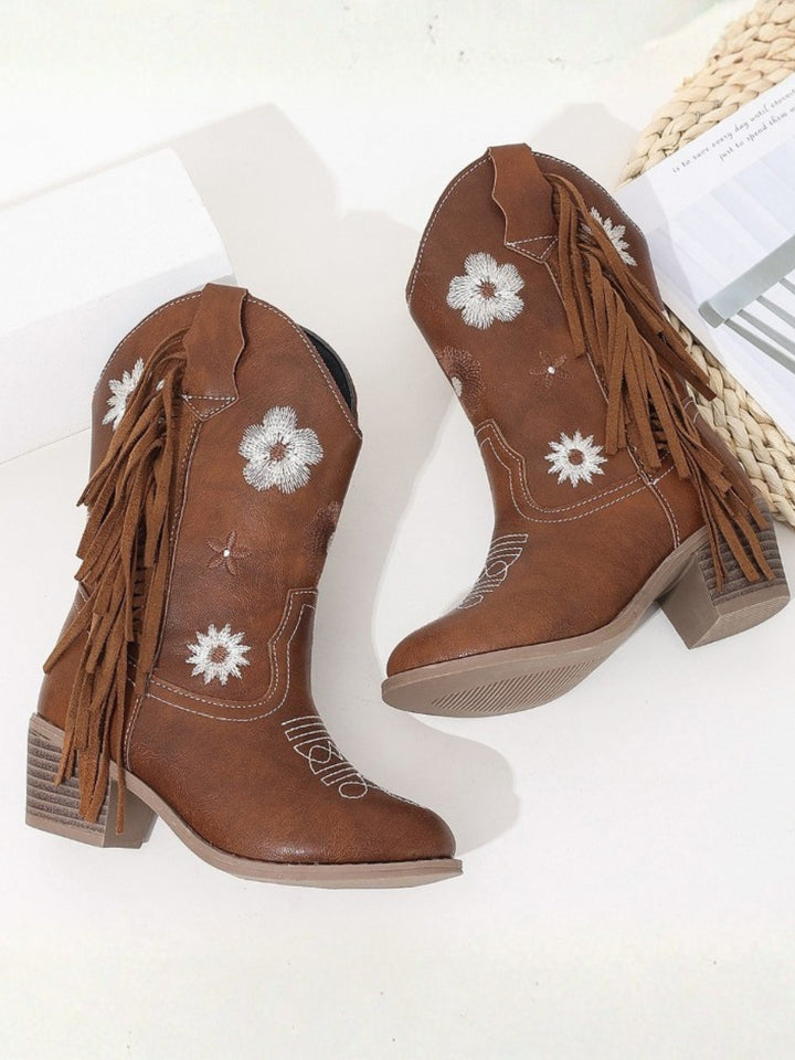 Girls Floral Embroidered Cowboy Boots