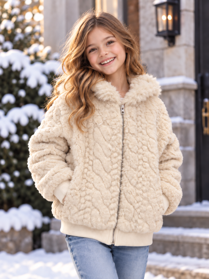 Luxe Winter Ivory Cable Knit Faux Fur Jacket