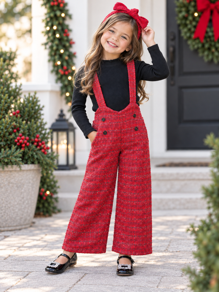 Cozy Couture Turtleneck Top and Flannel Overalls Set