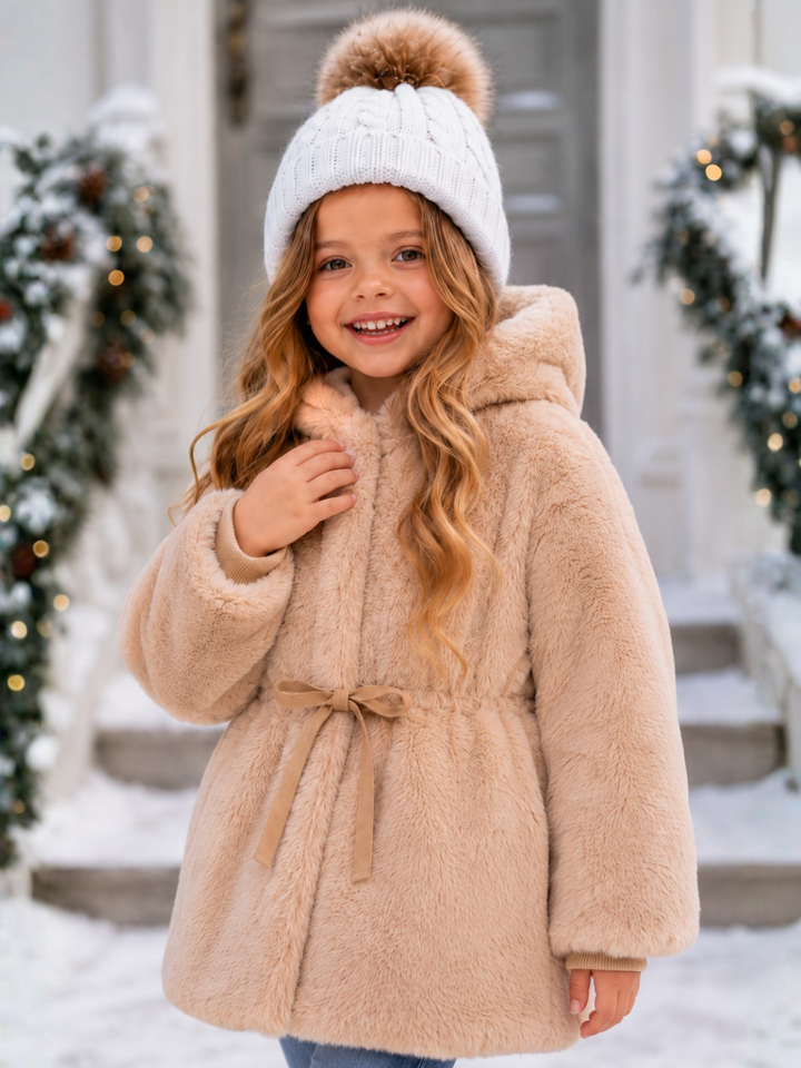 Girls Mink Fur Hooded Coats