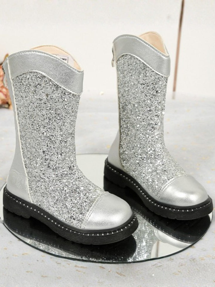 Girls Sequined Leather Boots