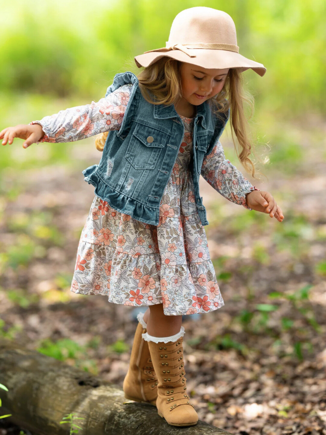 Always In Bloom Denim Vest and Floral Dress Set Multicolor / 10Y