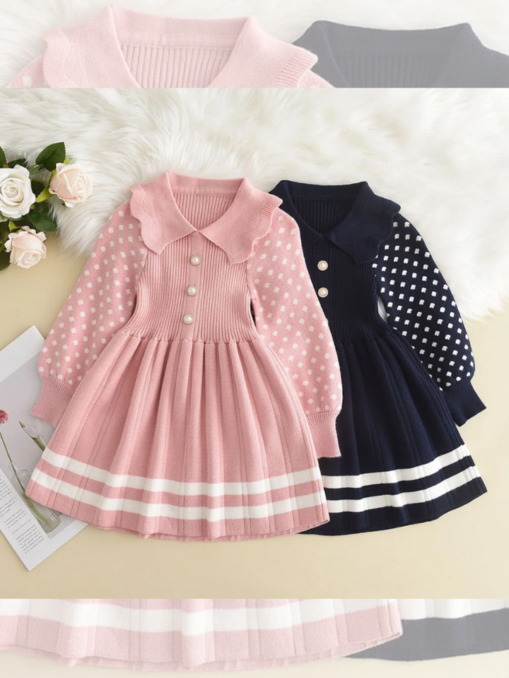 Adorable Polka Dot Sleeve Pleated Knit Dress Mia Belle Girls