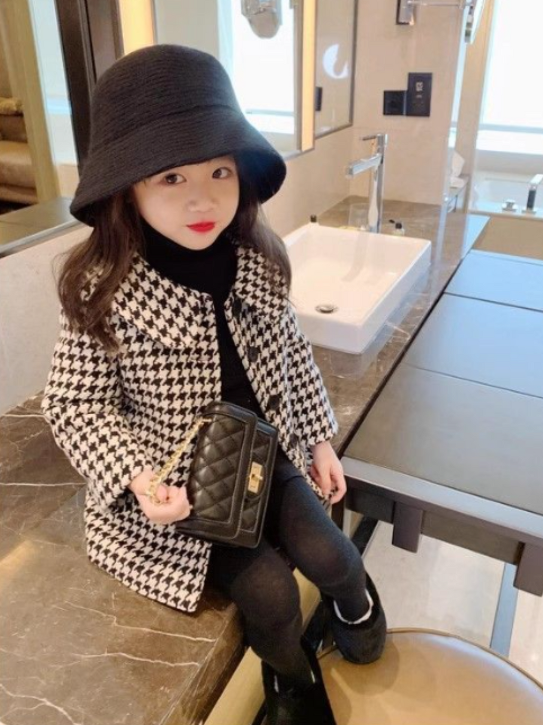 Chic Houndstooth Long Coat Mia Belle Girls