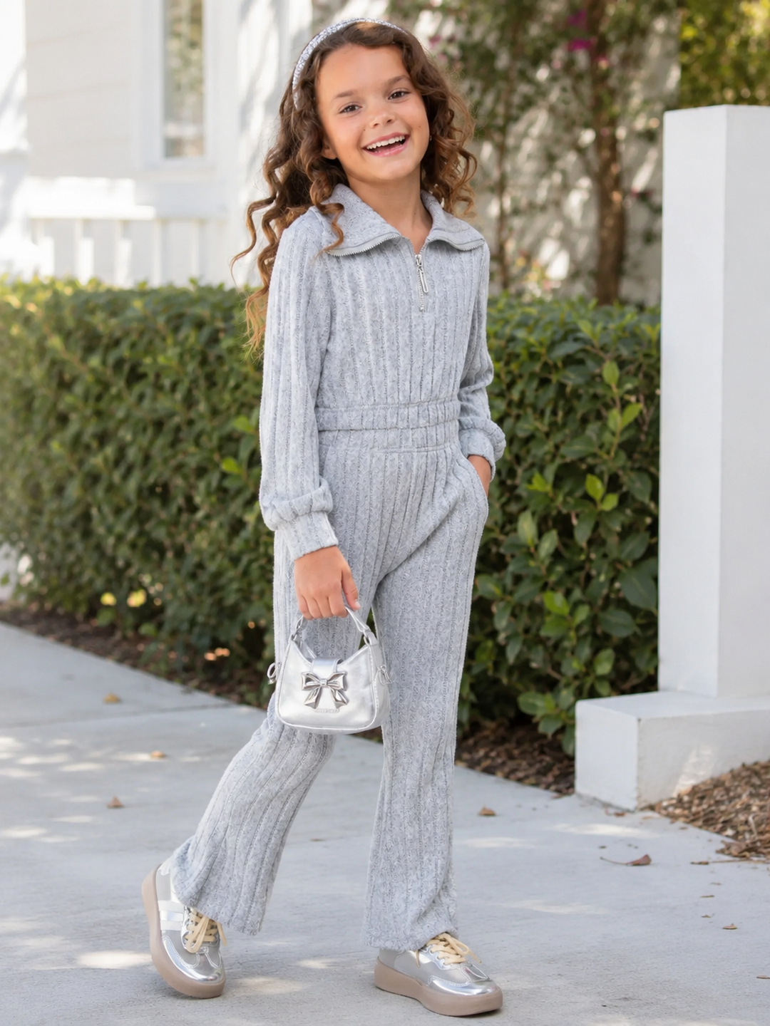 Heather Gray Ribbed Sweater & Flare Leg Pant Set