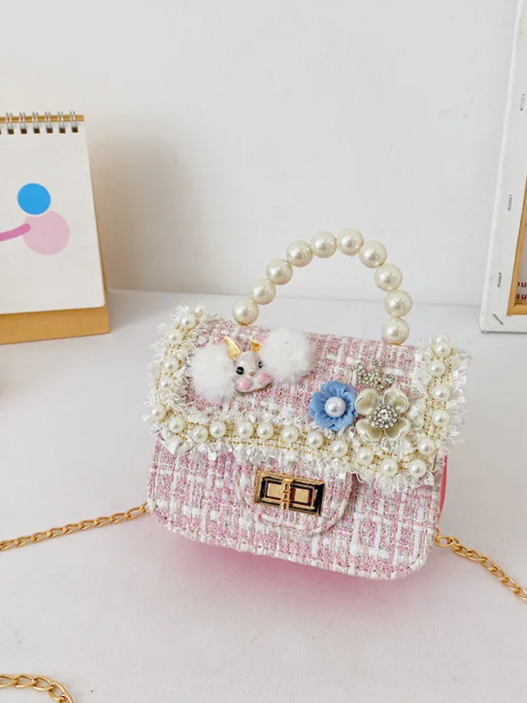 Girl’s  Chic Crossbody  Tweed  Pearl Handbag Mia Belle Girls