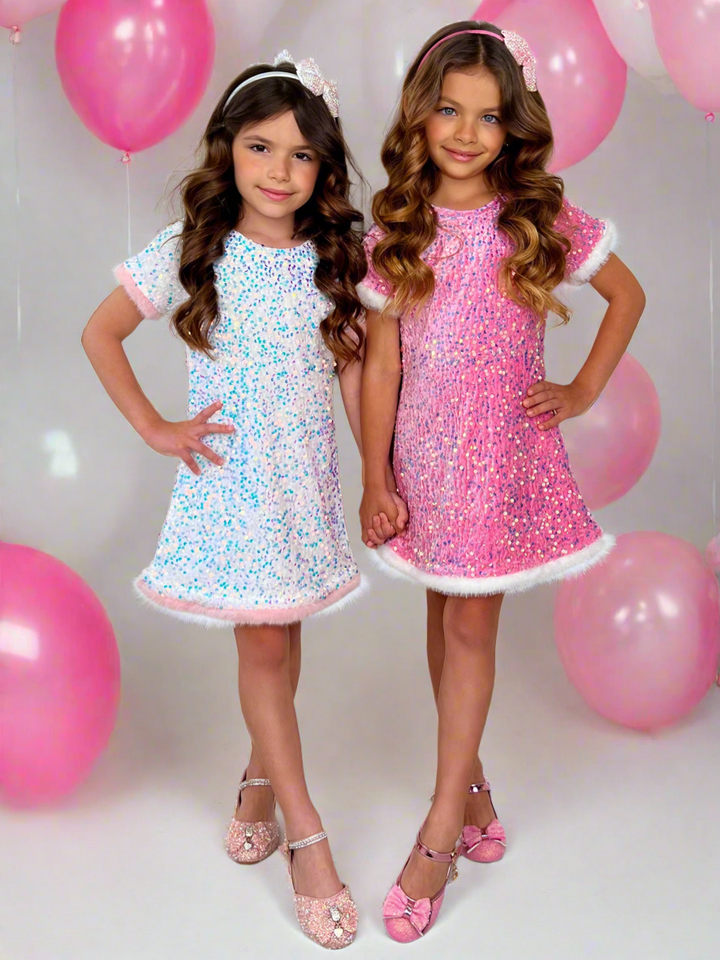 Sparkle & Shine Sequined Fur Party Dress
