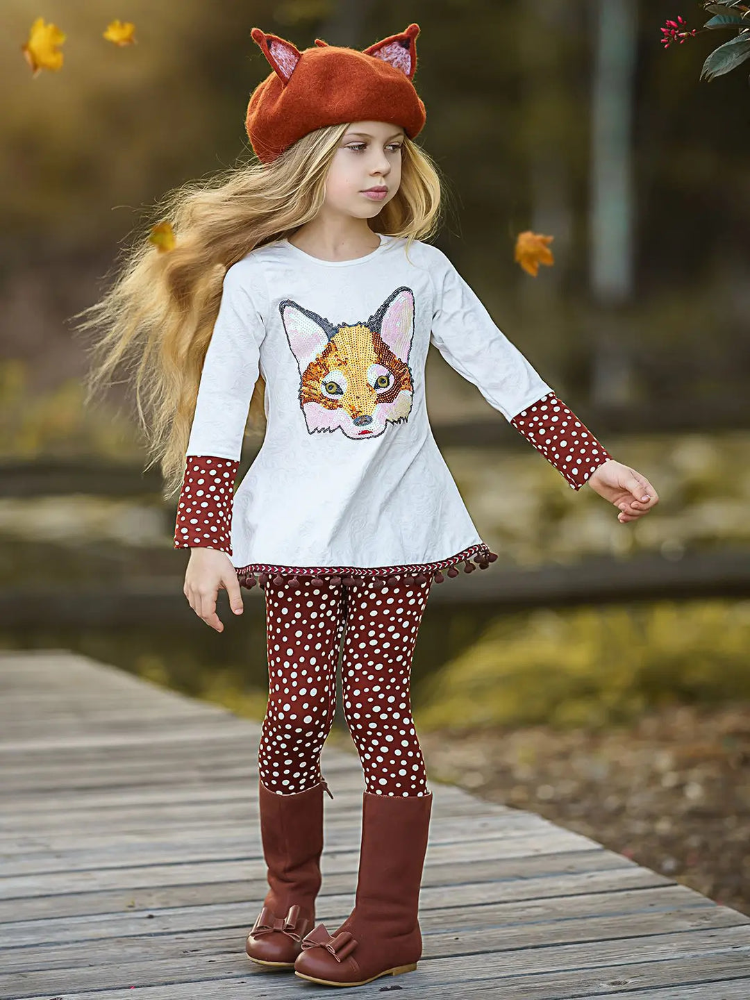 Girls Cuffed Long Sleeve Applique Swing Tunic And Legging Set Mia Belle Girls