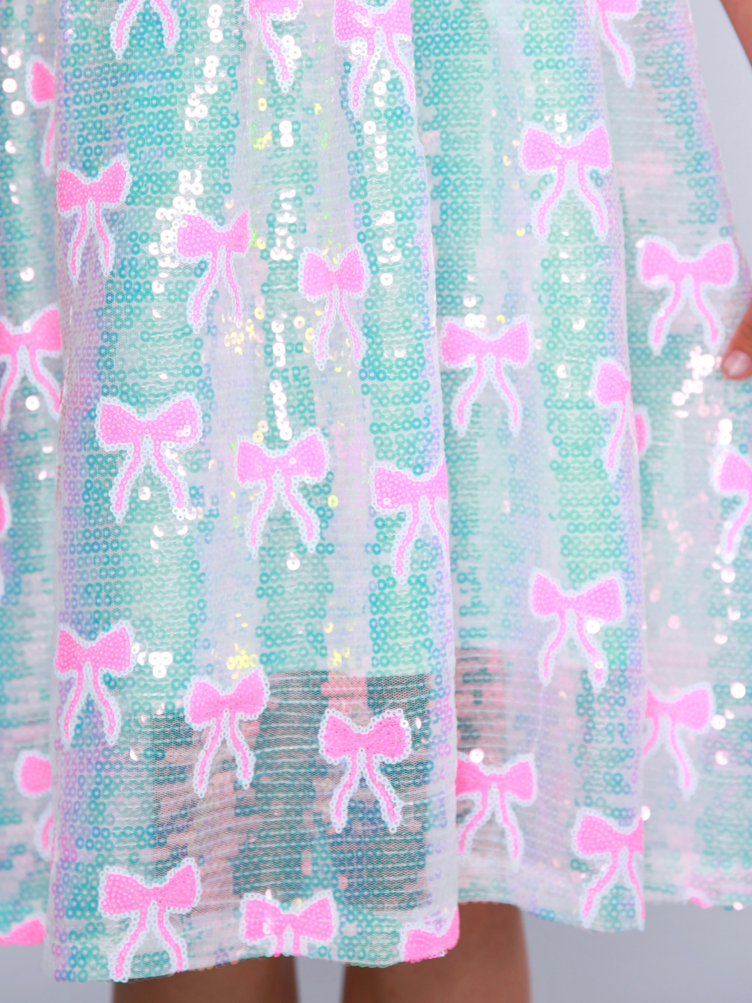 Sweet Sparkle Pink Bow Sequin Puff Sleeve Dress Mia Belle Girls