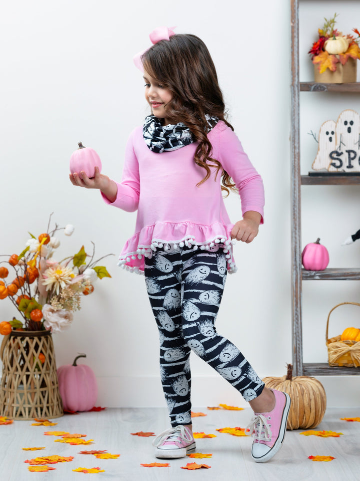Unspookable Hi-Lo Tunic, Leggings and Scarf Set Mia Belle Girls
