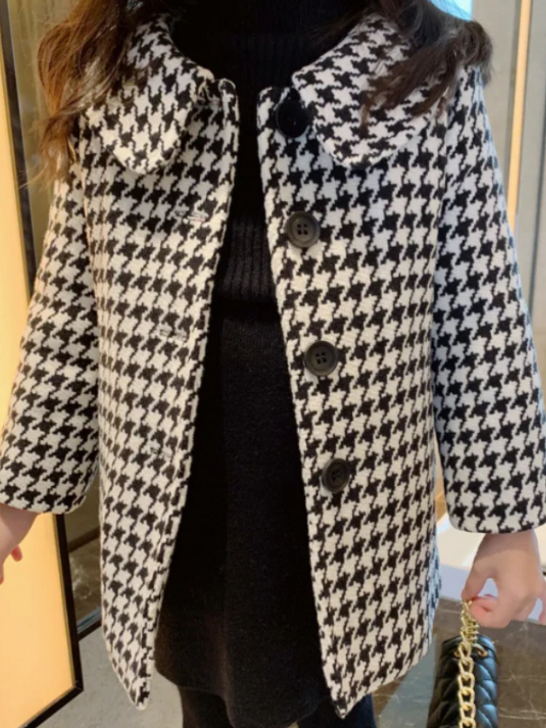 Chic Houndstooth Long Coat Mia Belle Girls