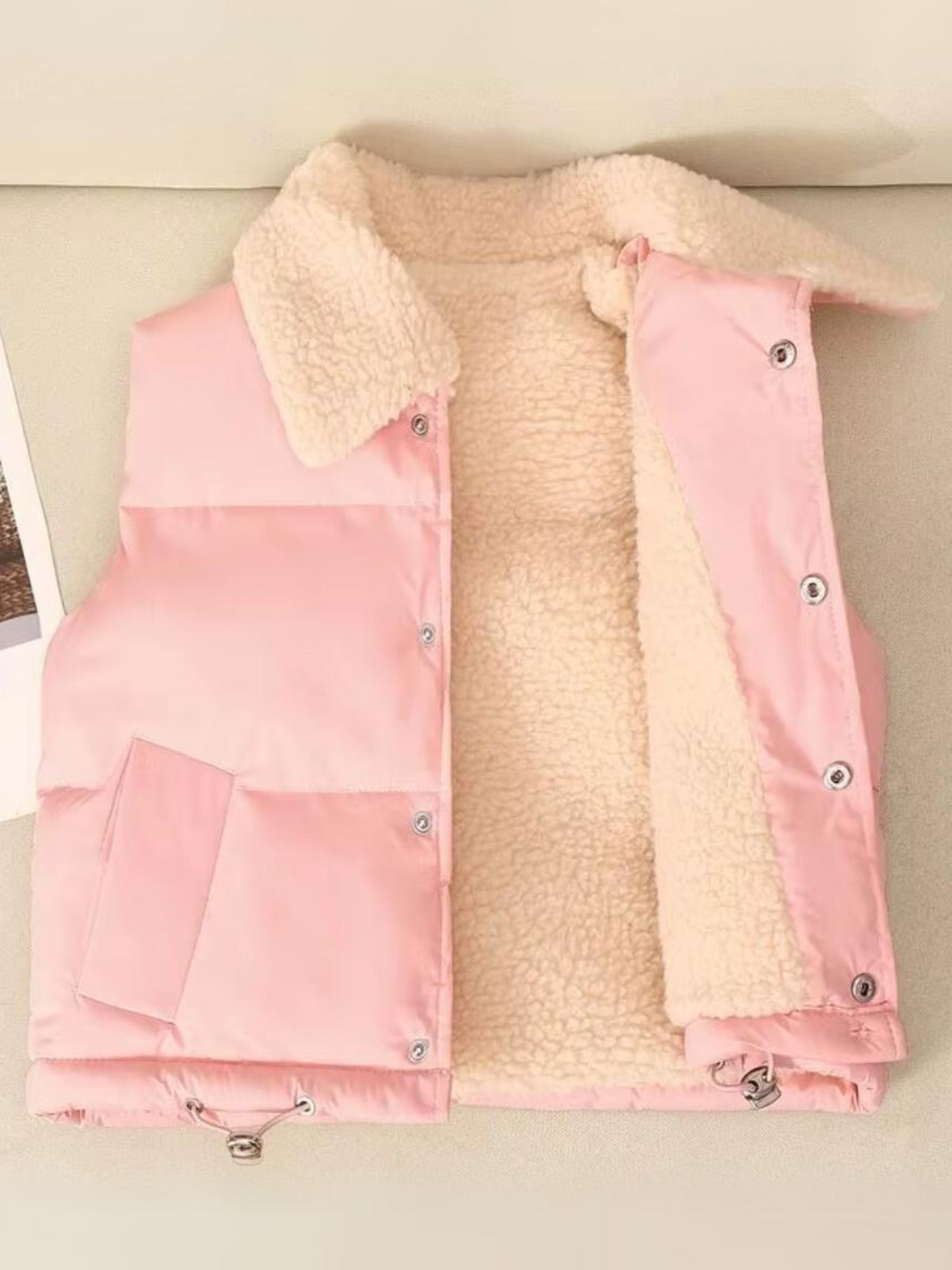 Cozy Pink Single-Breasted Fleece-Lined Thermal Vest Mia Belle Girls
