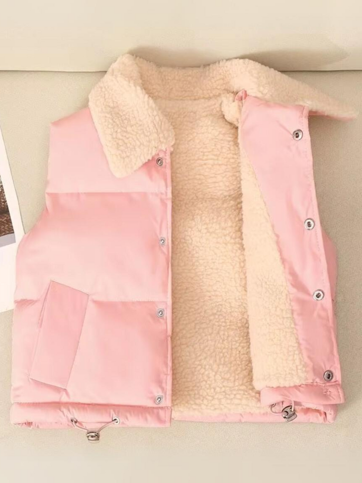 Cozy Pink Single-Breasted Fleece-Lined Thermal Vest Mia Belle Girls