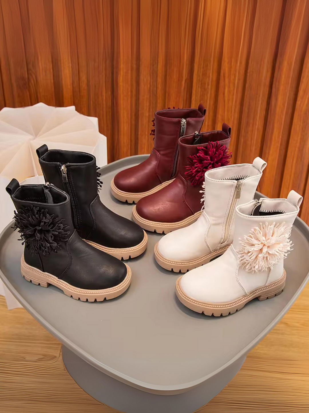 Girls Cute Non-slip Boots with Flower and Side Zipper By Liv and Mia Mia Belle Girls