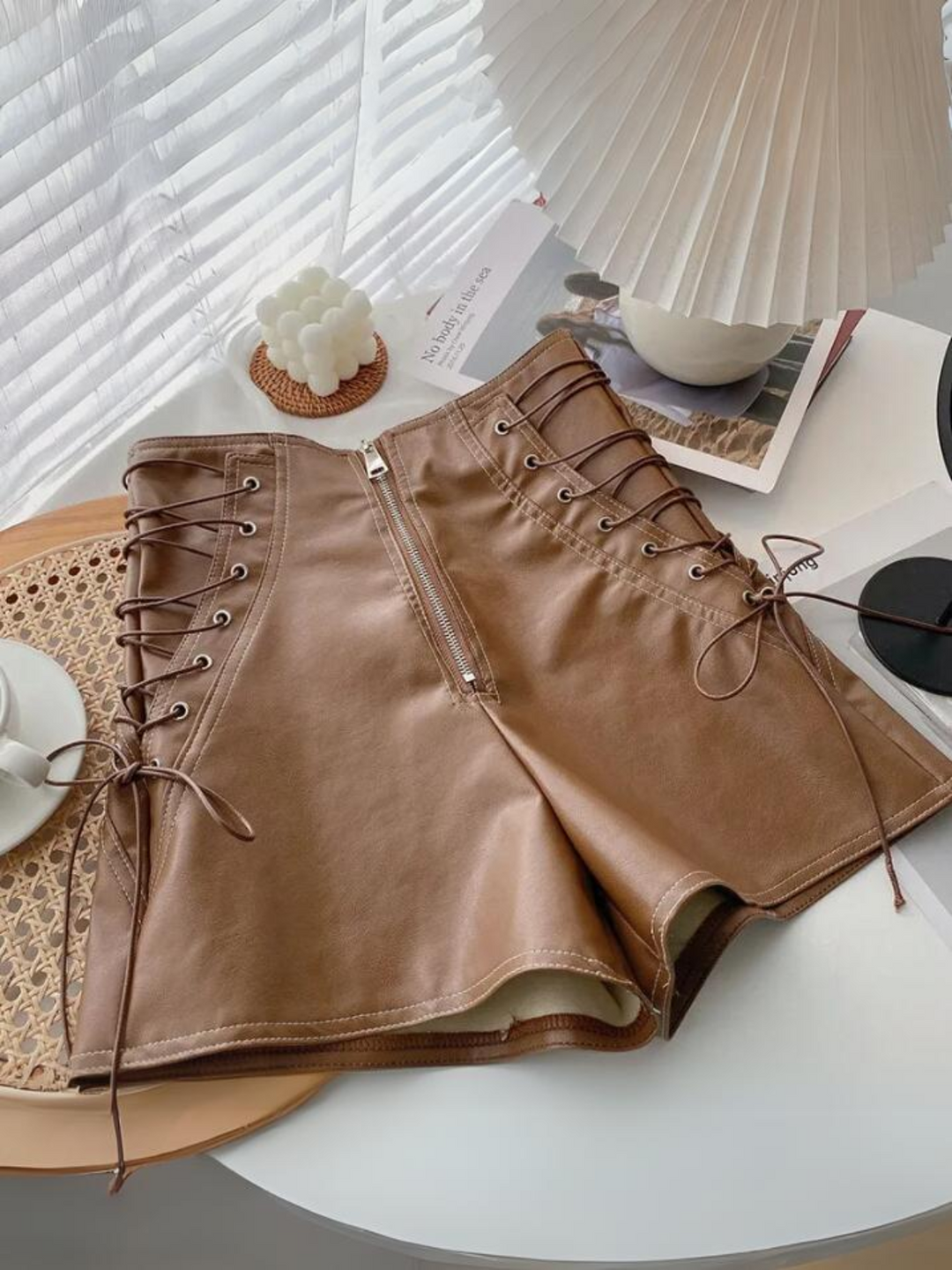 Mia Belle Girls Vegan Leather Lace-Up Shorts | Girls Elevated Casual