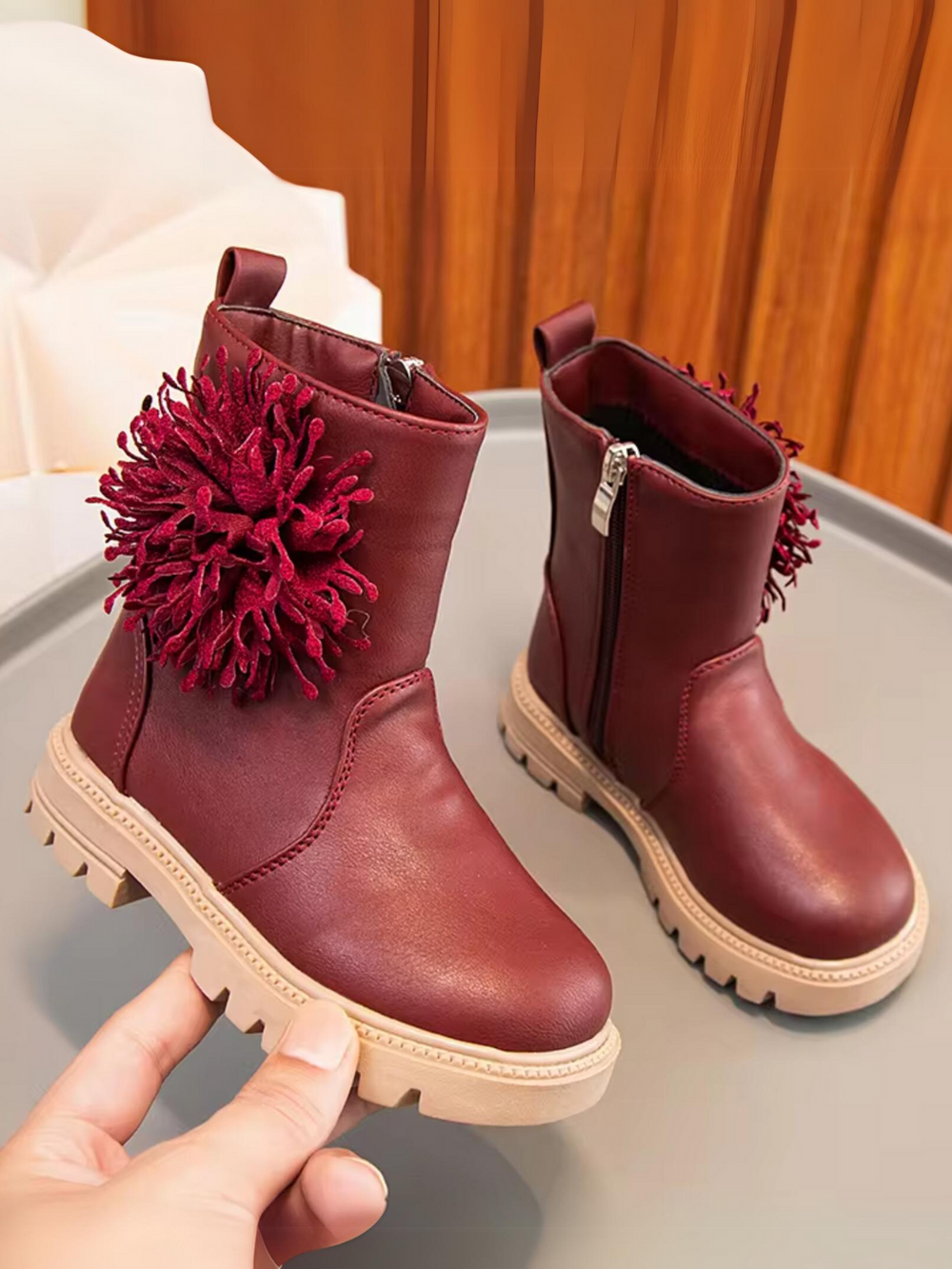 Girls Cute Non-slip Boots with Flower and Side Zipper By Liv and Mia Mia Belle Girls