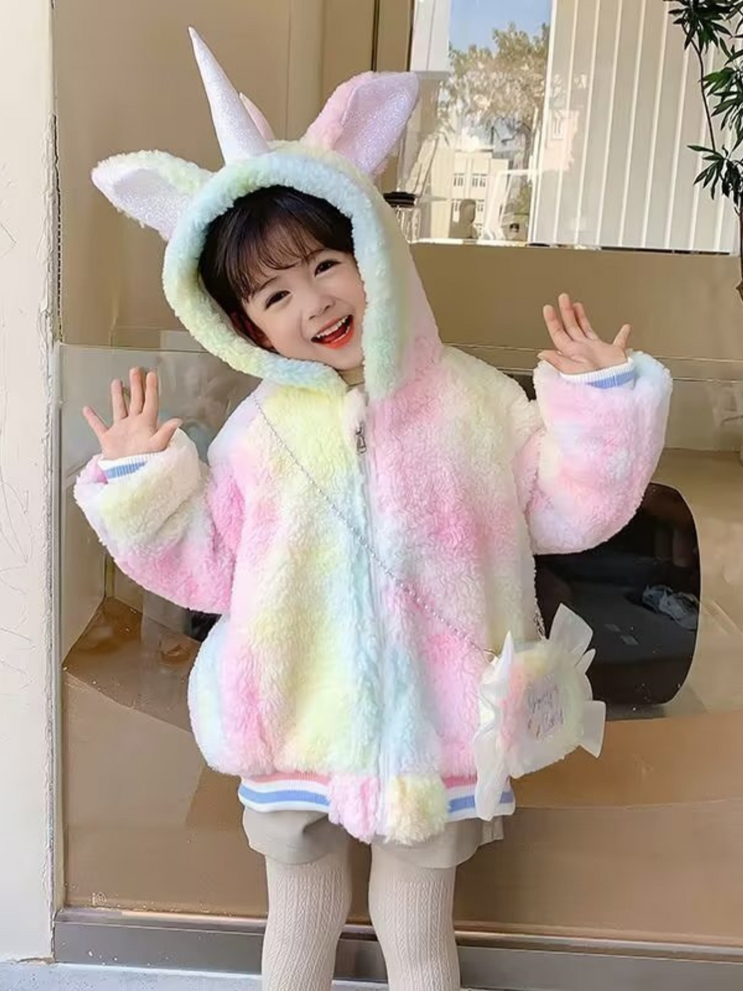 Mia Belle Girls Pastel Plush Unicorn Jacket | Girls Outerwear