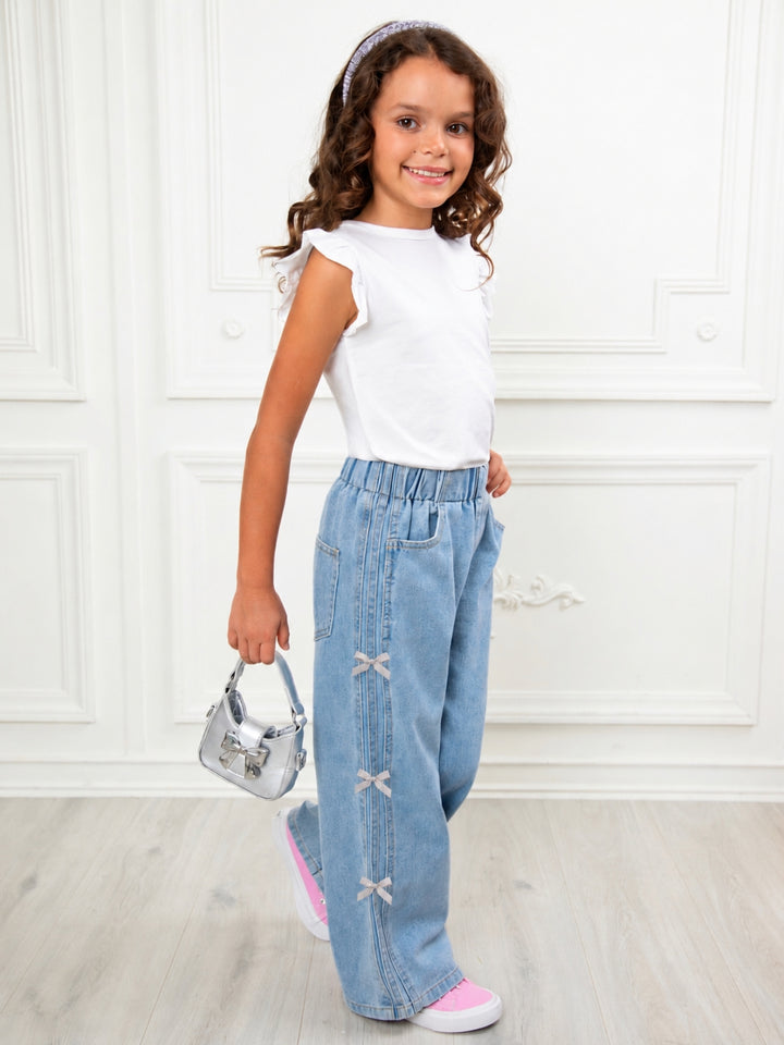 Girly Bow Wide Leg Denim Jeans
