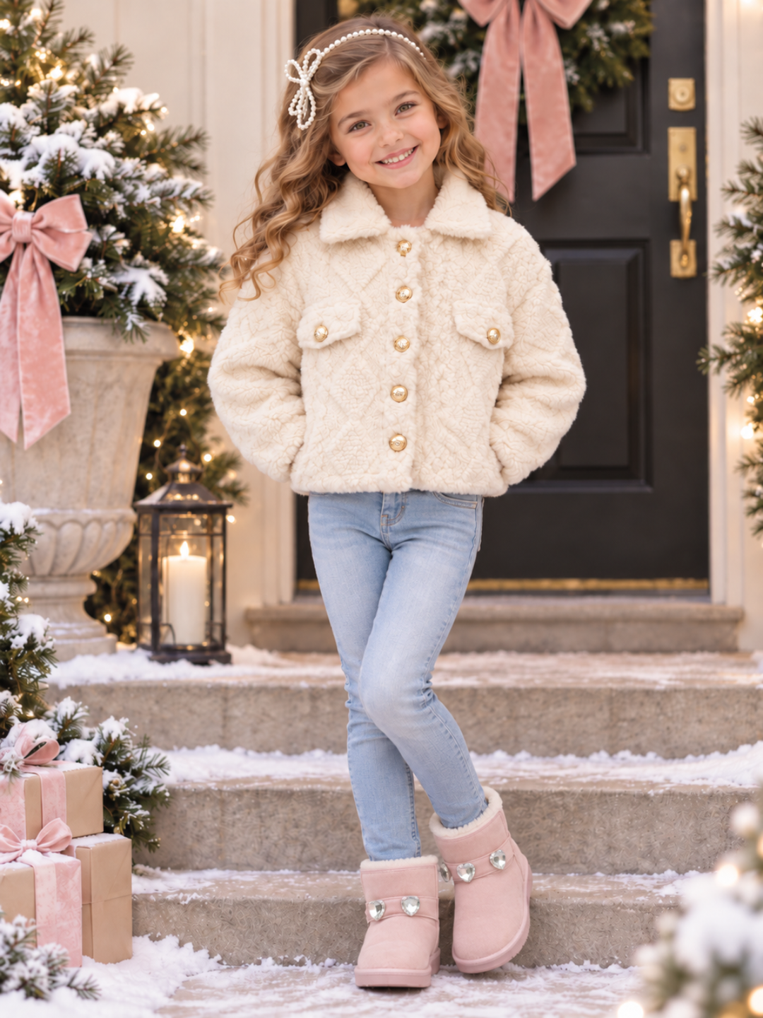Winter Pearl Ivory Plush Button Jacket