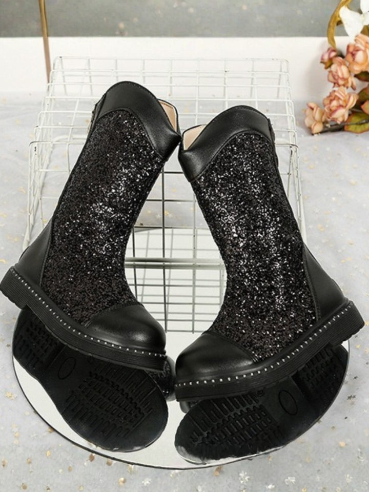 Girls Sequined Leather Boots