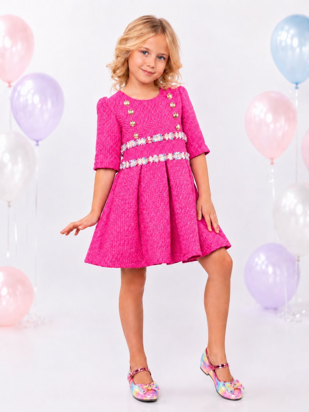 Petal Pink Tweed Spring Party Dress Mia Belle Girls