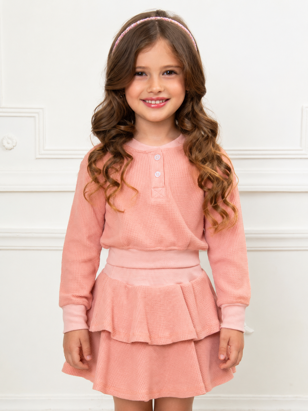 Sweet Charm Waffle Knit Top and Skirt Set