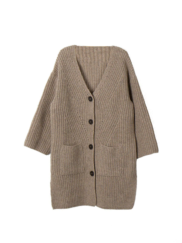 Mia Belle Girls Oversized Knit Beige Cardigan 