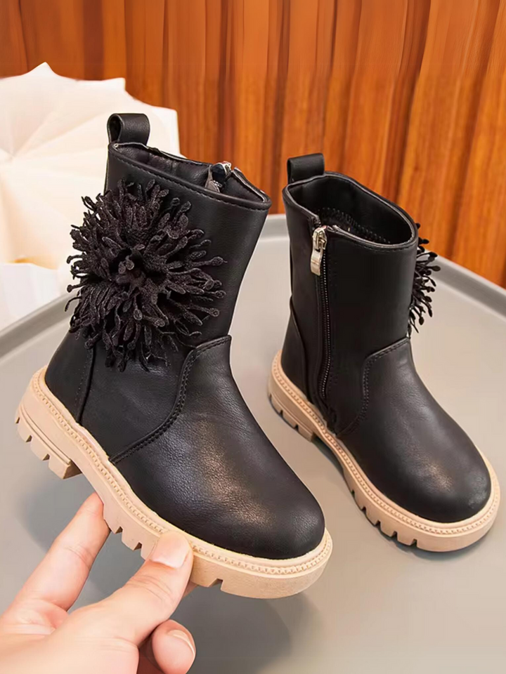 Girls Cute Non-slip Boots with Flower and Side Zipper By Liv and Mia Mia Belle Girls