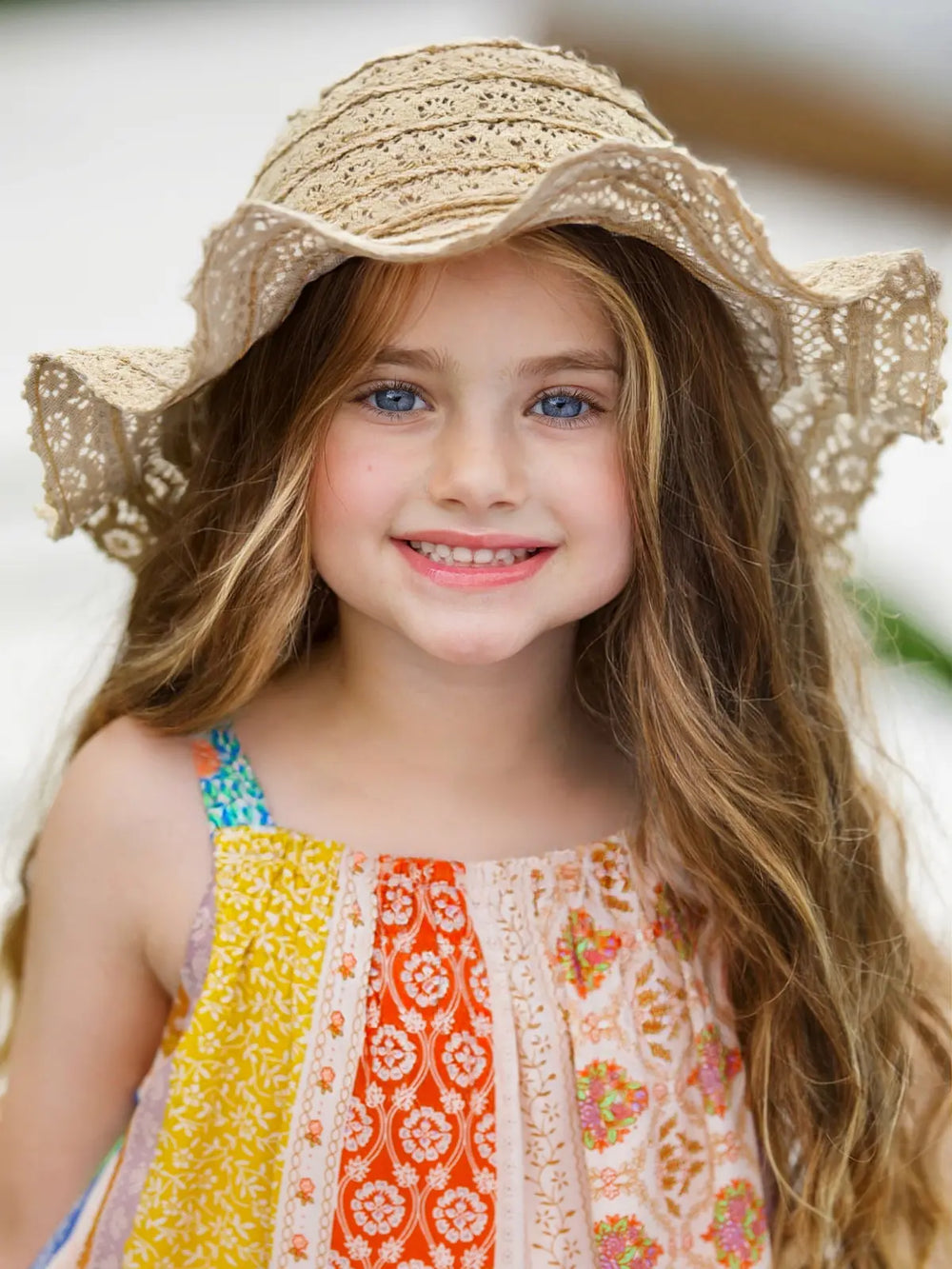 Girls Boho Floppy Straw Hat With Pearl Embellishment Mia Belle Girls