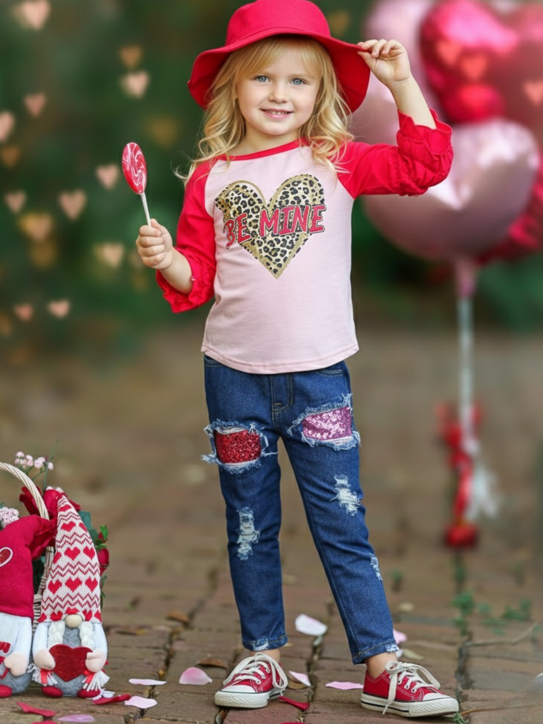 Be Mine Graphic Tee and Sequin Denim Pant Set Mia Belle Girls