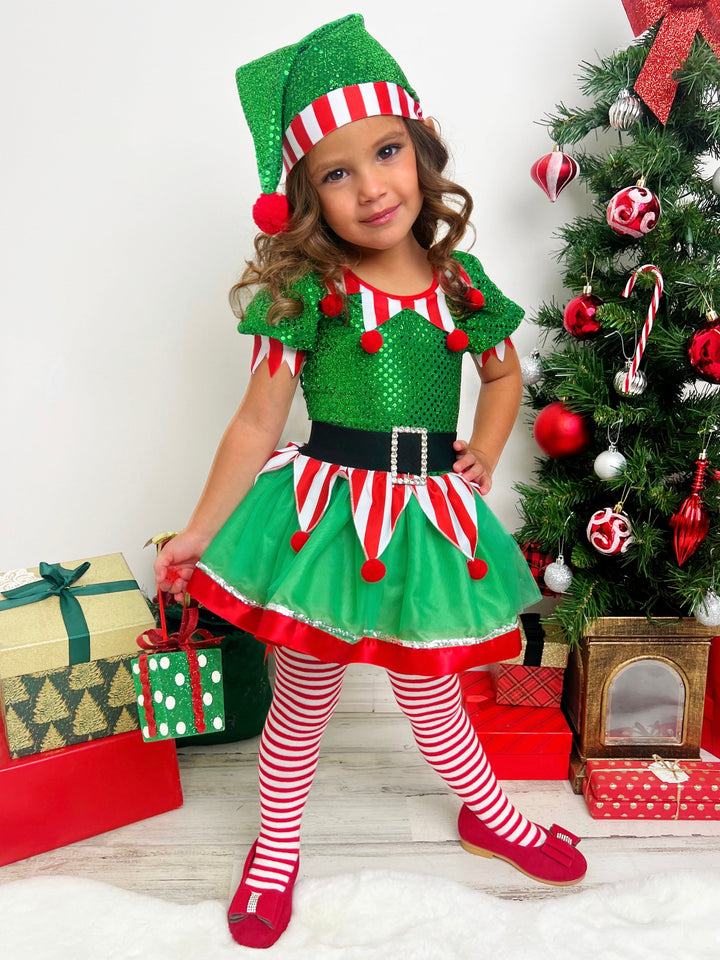 Mia Belle Girls Sequin Sparkle Elf Tutu Dress | Girl Winter Dresses