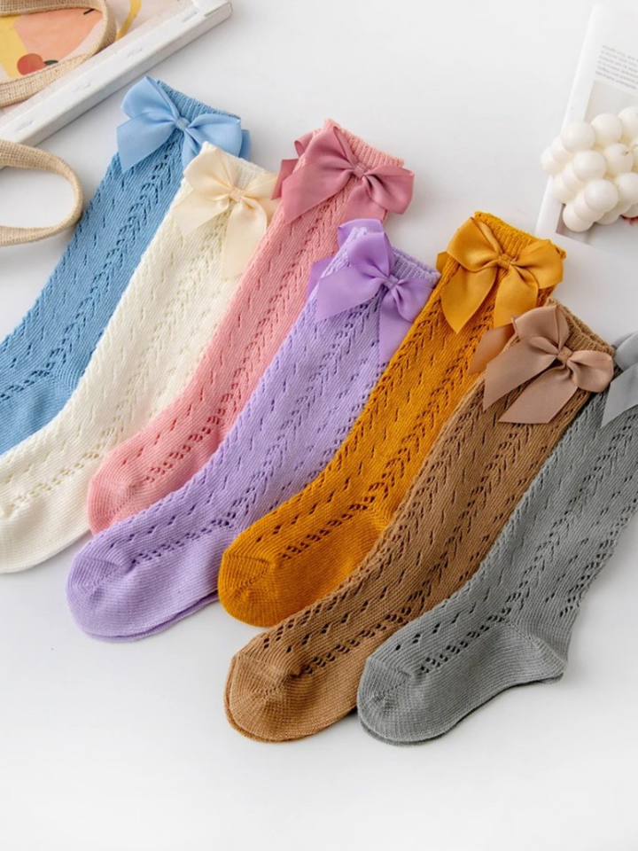 Hello, Sunshine! Eyelet Knit Knee-High Socks Mia Belle Girls