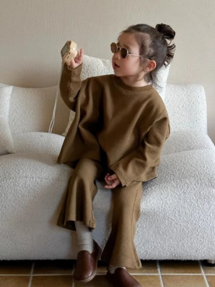 Mia Belle Girls Brown Flare Pants Set | Cute Winter Outfits