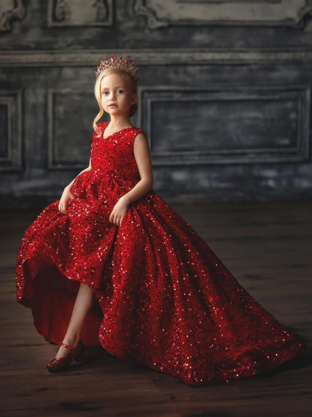 Red Carpet Moment Red Sequin Ball Special Occasion Dress Red / 7Y