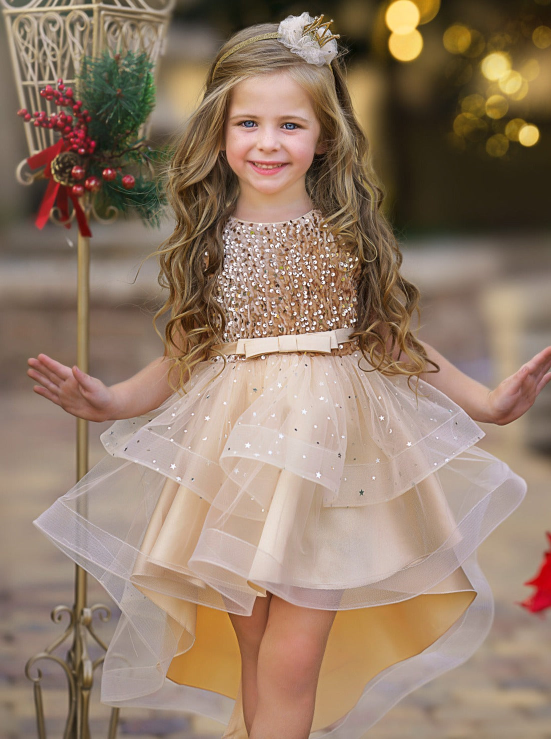 girls glitter dress Sequin Fluffy Elegant Little Princess Bow Dresses Machine wash cold gentle inside out or hand wash Glitter and Glam Sequined Hi-Lo
