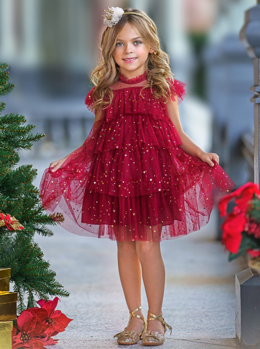 christmas glitter dress Girl Luxury Red Sleeveless Trailing Sequins Fluffy Princess Communion Dress, Red / 4-5 Years (120cm) a wedding dress is 6 Red Cocktail Dress, Christmas Dress,