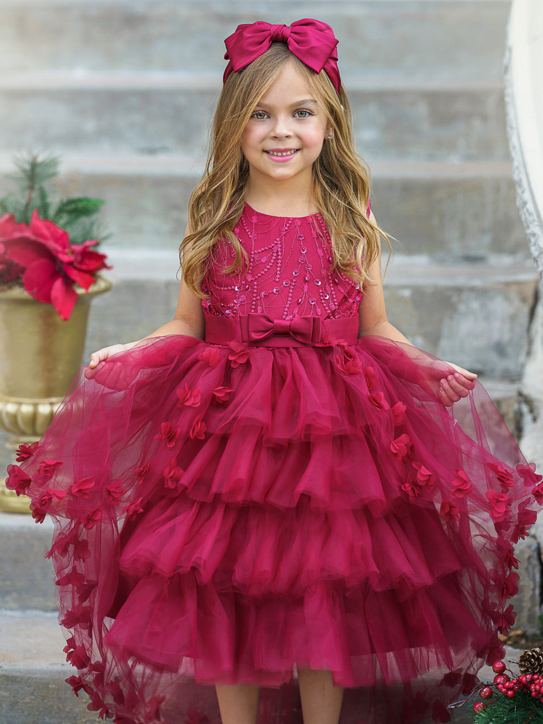 She Looks Like Magic Layered Tulle Dress Burgundy / 3T