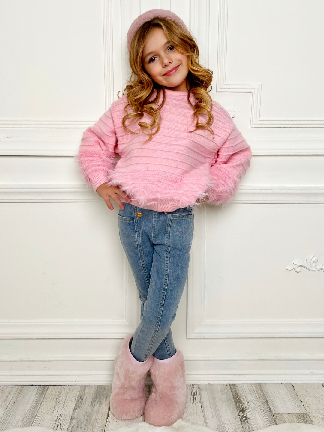 Mia Belle Girls Furry Knit Sweater | Girls Winter Tops