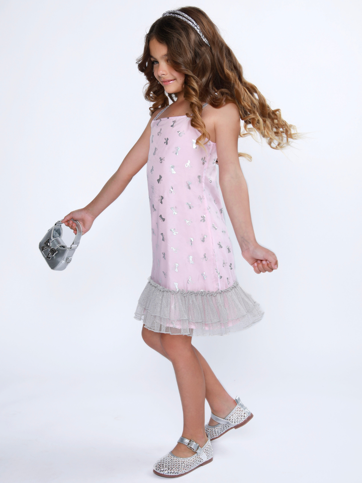 Dreamy Bow Foil Tulle Hem Dress Mia Belle Girls