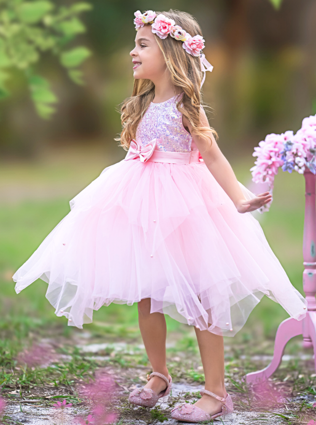 Sparkles and Twirls Pastel Pink Party Dress Pink / 10Y