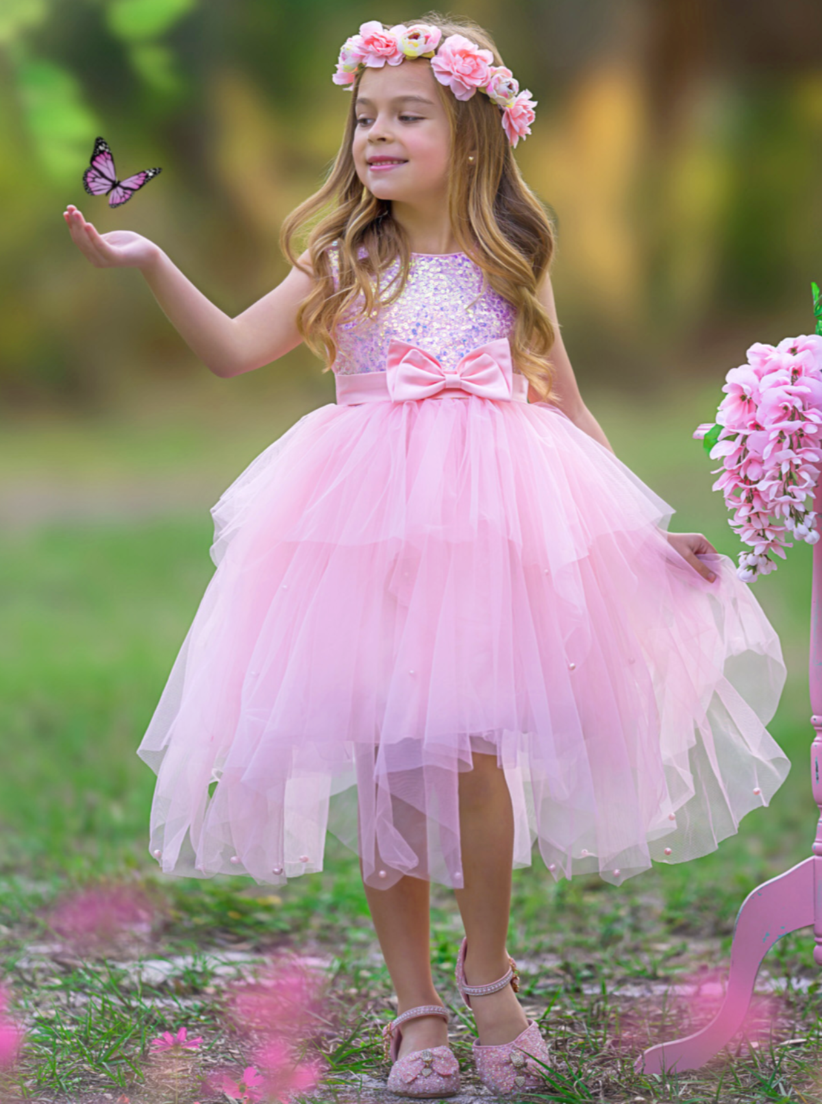 Sparkles and Twirls Pastel Pink Party Dress Pink / 10Y