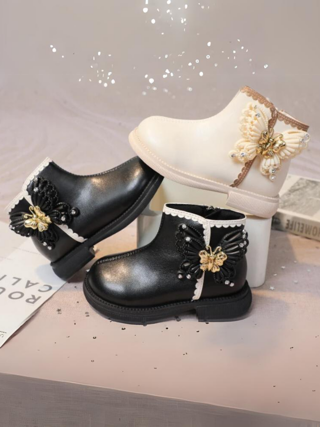 Girls Elegant Chic Casual Ankle Boots with Butterfly Design By Liv and Mia Mia Belle Girls
