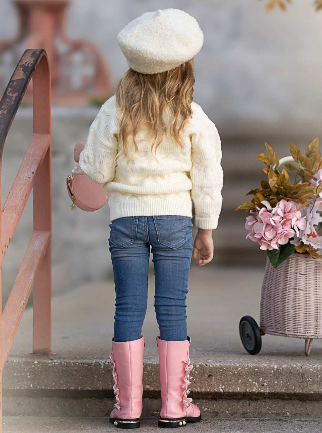 Girls Floral Button-Up Cardigan with Adorable 3D Flower Details and Heart-Shaped Buttons Mia Belle Girls