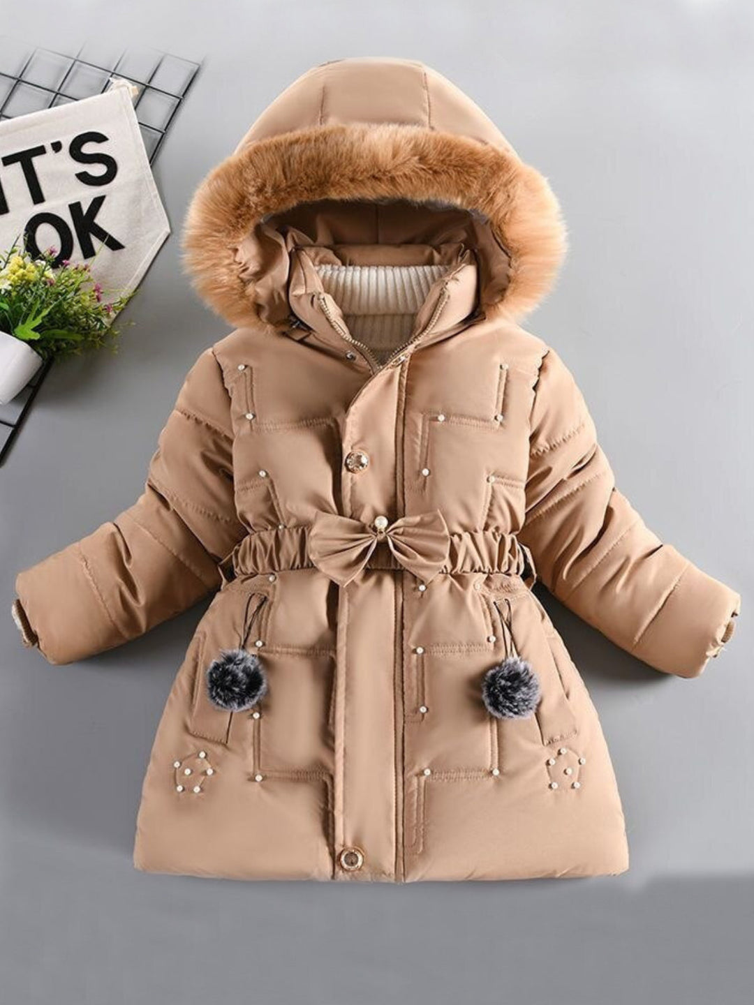 Chill and Chic Pearl Embellished Winter Jacket Mia Belle Girls